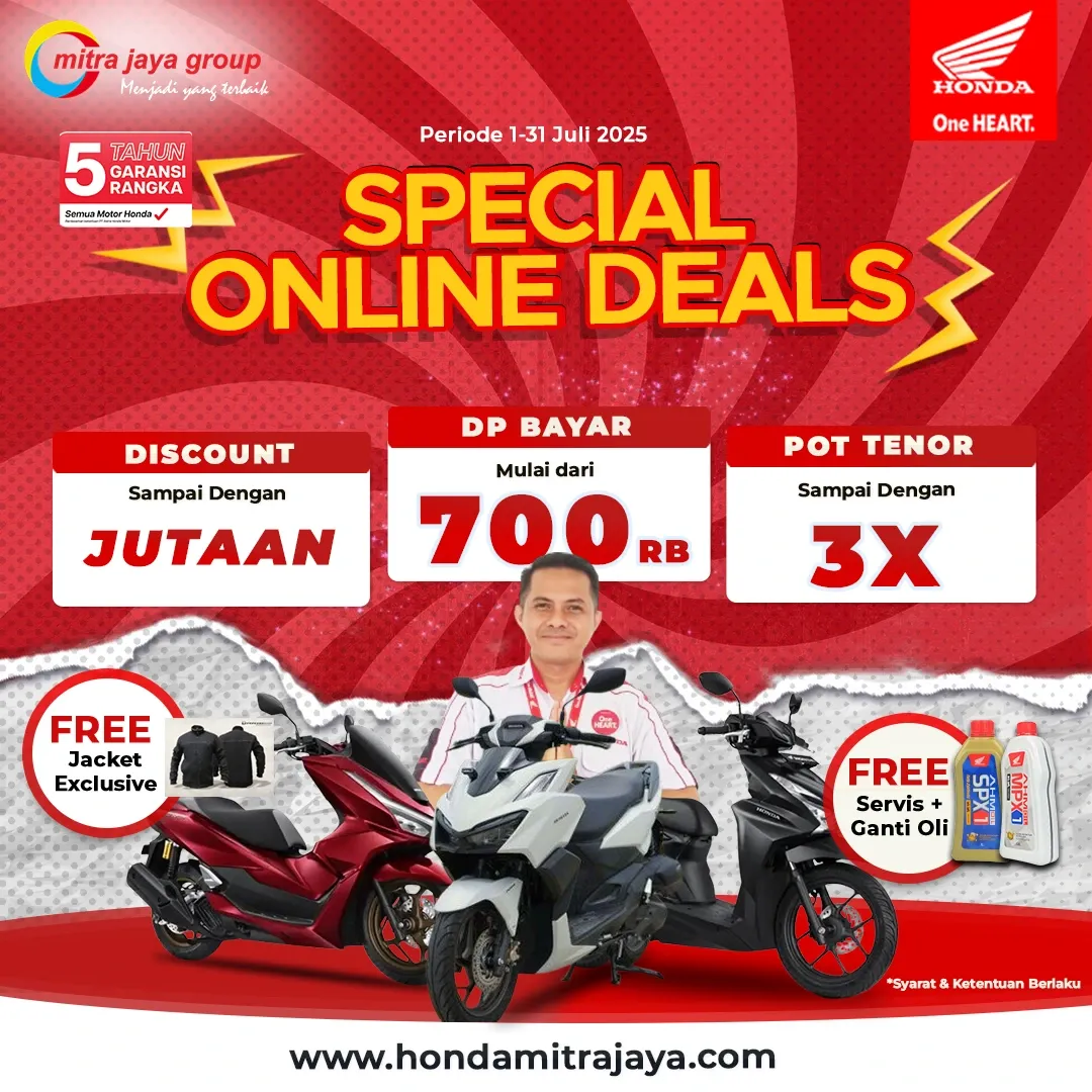 Promo Motor Honda Juli 2025 di Honda Mitra Jaya: DP Mulai 700 Ribu, Cashback Jutaan!