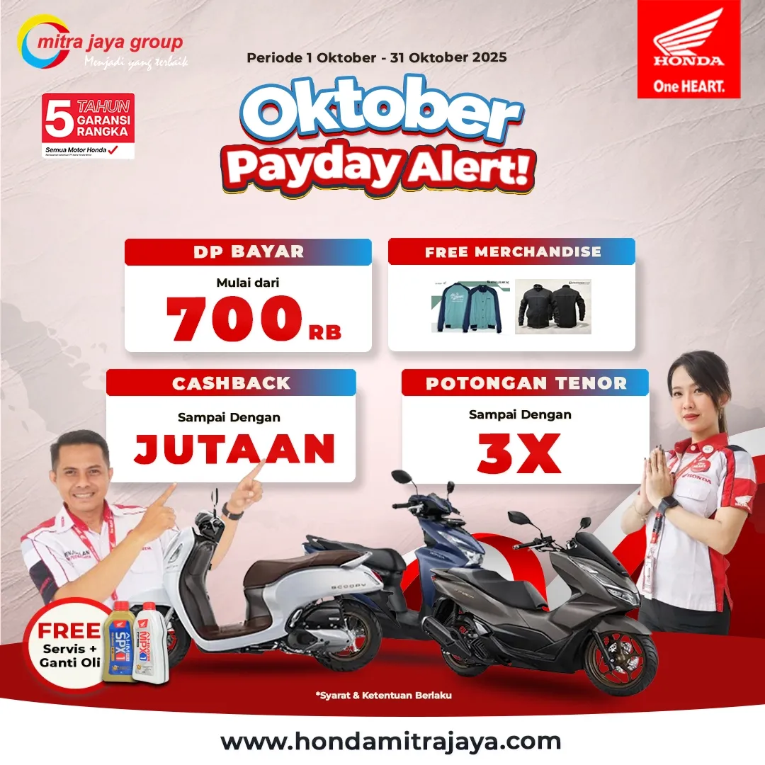 Promo Payday Oktober 2025 Honda Mitra Jaya – DP Mulai 700rb & Cashback Jutaan